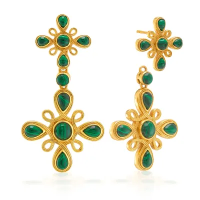 Monique Gem Malachite Convertible Double Drop Earrings