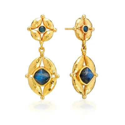 Mystic Eye Blue Labradorite Post Drop Earrings