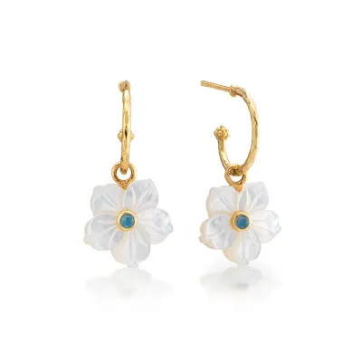 Mermaid Garden Mother of Pearl Hoop Earrings with Removable Flower Charm
