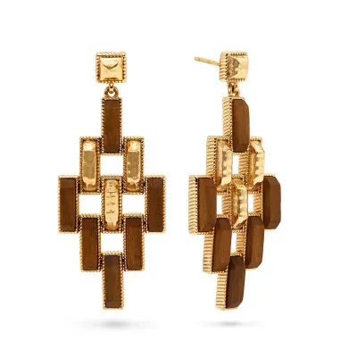 Pathway Gold/Teak Post Drop Earrings