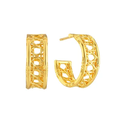 Veranda Caning Gold Hoop Earrings Medium