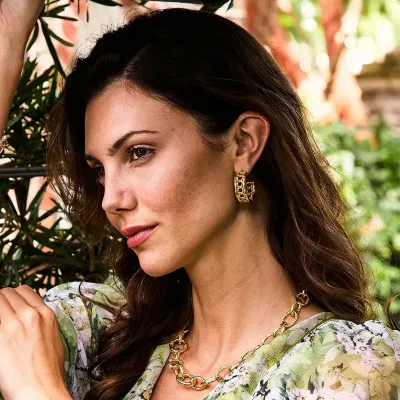 Veranda Caning Gold Hoop Earrings Medium