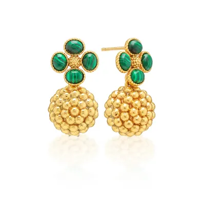 Berry Clover Malachite Drop Earrings