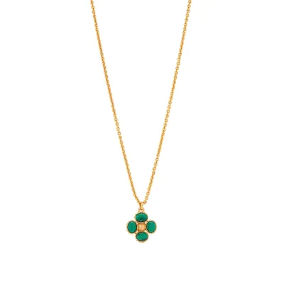 Berry Malachite Clover Double Sided Charm Necklace 16"+2"