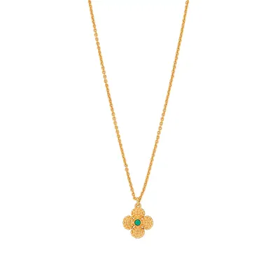 Berry Malachite Clover Double Sided Charm Necklace 16"+2"