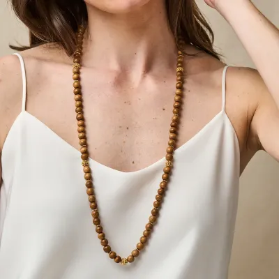 Berry Teak Single Strand Beads Necklace