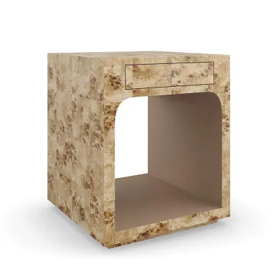 Burlesque End Table End/Side Table Mappa Burl, Brazen Bronze Leaf