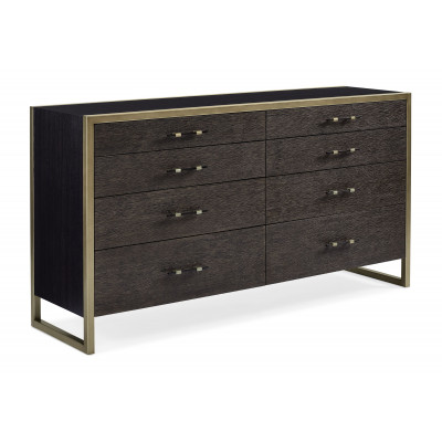Remix Double Dresser Dresser Black Stained Ash, Cerused Oak, Bronze Gold Metal