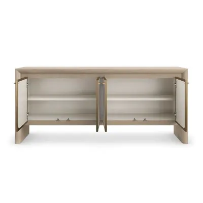 Unity Credenza Sideboard/Buffet Sun Drenched Oak, Lucent Bronze Metallic