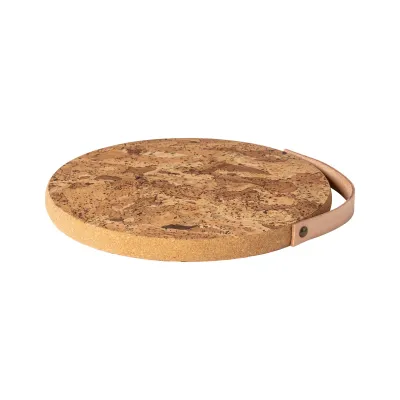 Cork Collection Natural Cork Trivet W/ Leather Handle D9.75''