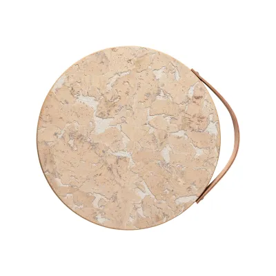 White/Natural Cork Trivet With Leather Handle D11.75''