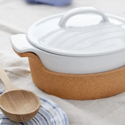 Ensemble White Oval Covered Casserole With Cork Tray 11.75'' X 8.25'' H6.25'' | 65 Oz.
