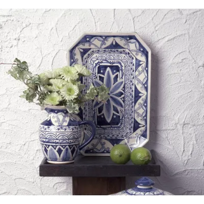 Alentejo Terracotta Blue-White Oct. Platter 13.5'' x 9''