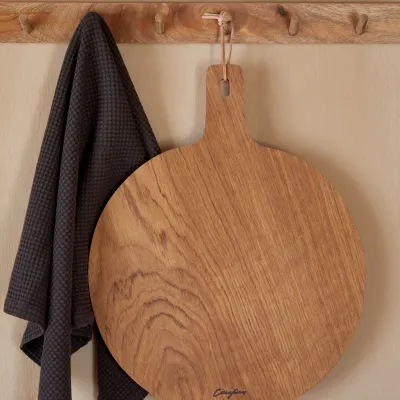 Oak Wood Round Cutting/Serving Board W/Handle 17'' x 14'' H1''