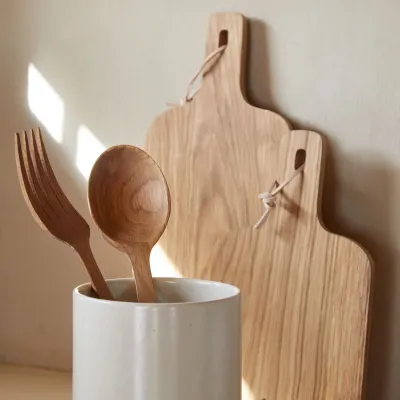 Oak Wood Spoon And Fork Set 12.25'' X 2.75'' H1.25''