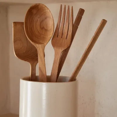Oak Wood Spoon And Fork Set 12.25'' X 2.75'' H1.25''