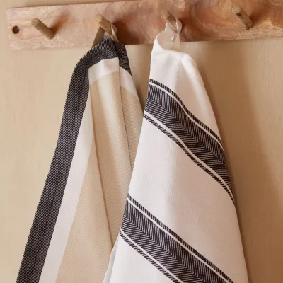 Alessa Black Kitchen Towel Her. Stripes 27.5'' x 19.75''