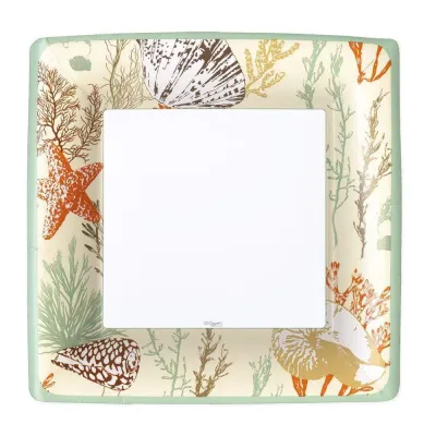 Marine Study Square Paper Dinner Plates in Ivory, 8 Per Package