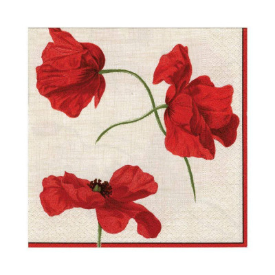 Dancing Poppies Paper Luncheon Napkins Ivory, 20 Per Pack