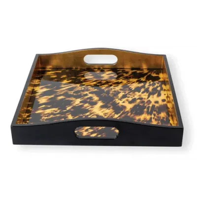 Tortoiseshell by Agustin Hurtado Lacquer Square Tray 14" x 14"