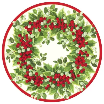 Holly And Berry Wreath Paper Placemats Round 12 In