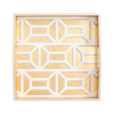 Garden Gate White/Gold Lacquer Square Tray 14" x 14"