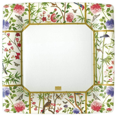 Chinese Wallpaper Square Paper Dinner Plates Cream, 8 Per Pack