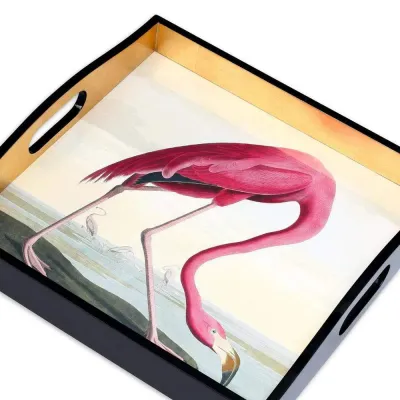 Audubon Flamingo Lacquer Square Tray 14" x 14"