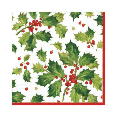 Gilded Holly Paper Luncheon Napkins White, 20 Per Pack