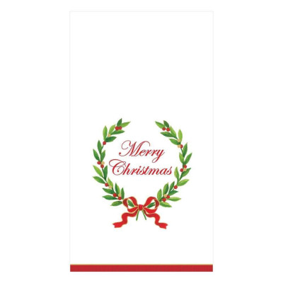 Merry Christmas Laurel Wreath Paper Guest Towel/Buffet Napkins, 15 Per Pack