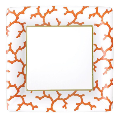 The Coral Sea Square Paper Dinner Plates Coral, 8 Per Pack