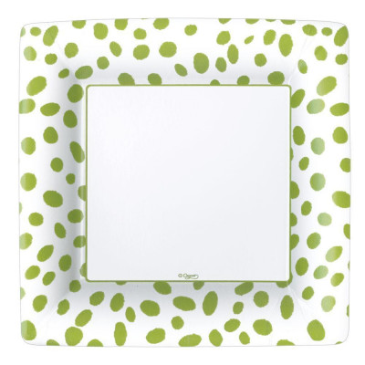 Spots Square Paper Dinner Plates Green, 8 Per Pack