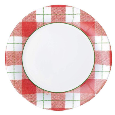 Plaid Check Paper Dinner Plates Red, 8 Per Pack