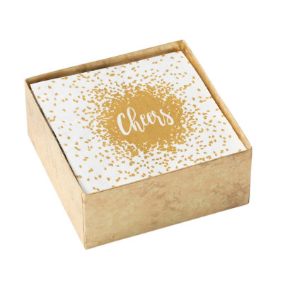 Cheers Gold Boxed Paper Cocktail Napkins, 40 Per Box