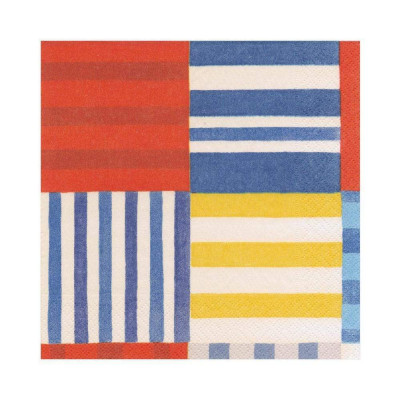 Striped Patchwork Paper Luncheon Napkins Blue, 20 Per Pack