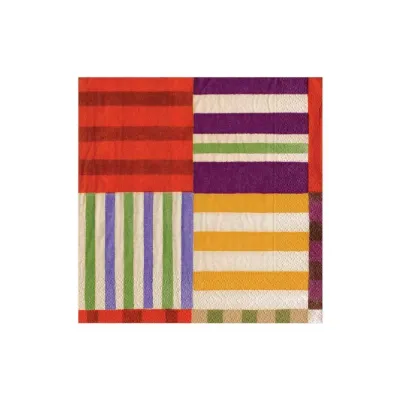 Striped Patchwork Purple Boxed Paper Cocktail Napkins, 40 Per Box