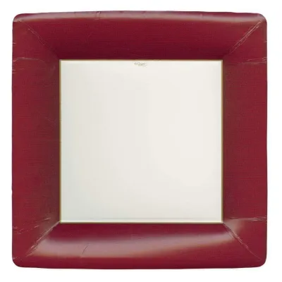 Grosgrain Square Paper Dinner Plates in Cranberry, 8 Per Pack