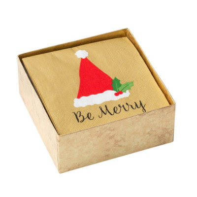 Be Merry Gold Boxed Paper Cocktail Napkins, 40 Per Box