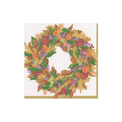 Autumn Wreath Paper Cocktail Napkins Ivory, 20 Per Pack