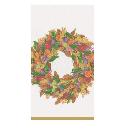 Autumn Wreath Paper Guest Towel/Buffet Napkins Ivory, 15 Per Pack