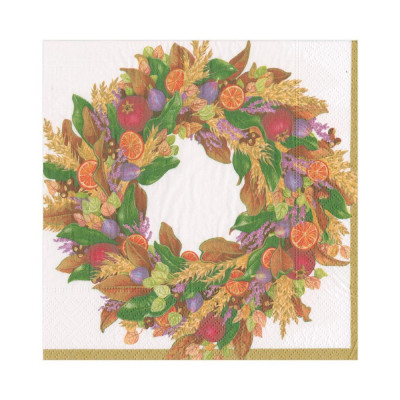 Autumn Wreath Paper Luncheon Napkins Ivory, 20 Per Pack