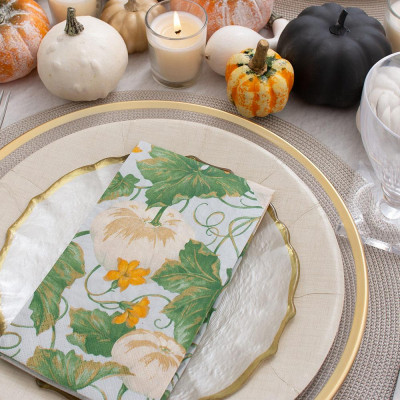 Heirloom Pumpkins Paper Guest Towel/Buffet Napkins Grey & White, 15 Per Pack