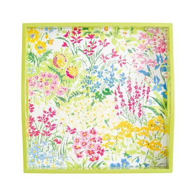 Meadow Flowers White Lacquer Square Tray 14" x 14"