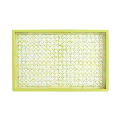 Trellis Green Lacquer Small Rectangular Tray 8 7/8" x 13 3/4"