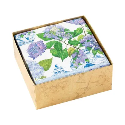 Hydrangeas and Porcelain Boxed Paper Cocktail Napkins, 40 Per Box
