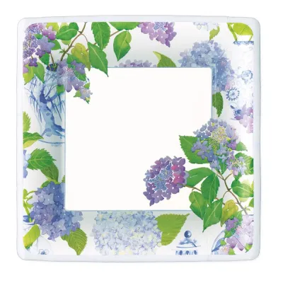 Hydrangeas and Porcelain Square Paper Dinner Plates, 8 Per Package