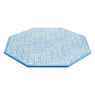 Fretwork Blue Placemat Lacquer Octagonal 15"
