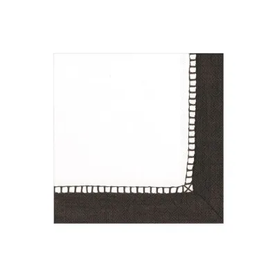 Linen Border Boxed Paper Cocktail Napkins in Black, 40 per Box