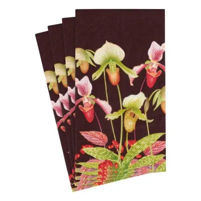 Slipper Orchid Paper Guest Towel/Buffet Napkins in Chestnut, 15 Per Pack