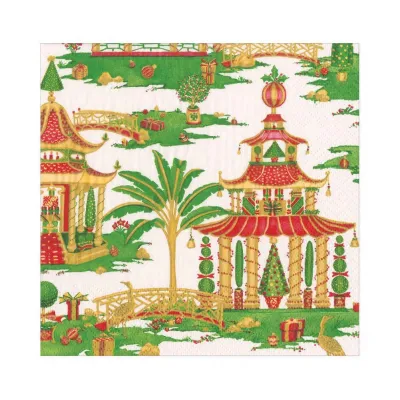 Christmas Pagodas Paper Luncheon Napkins in White, 20 Per Pack